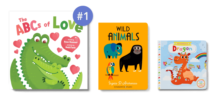 Three board books in a row, with number one callout on the largest first place book.