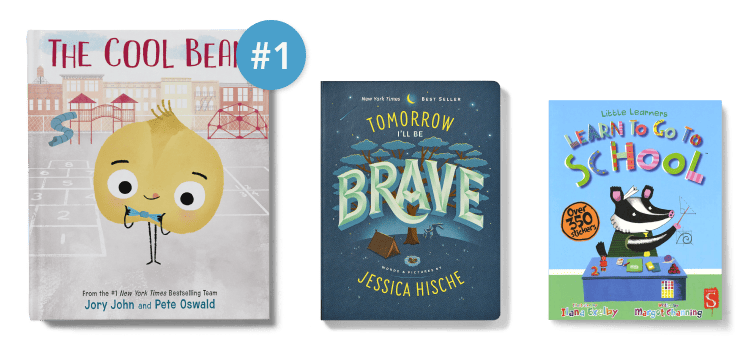 Three social-emotional books in a row, with number one callout on the largest first place book.